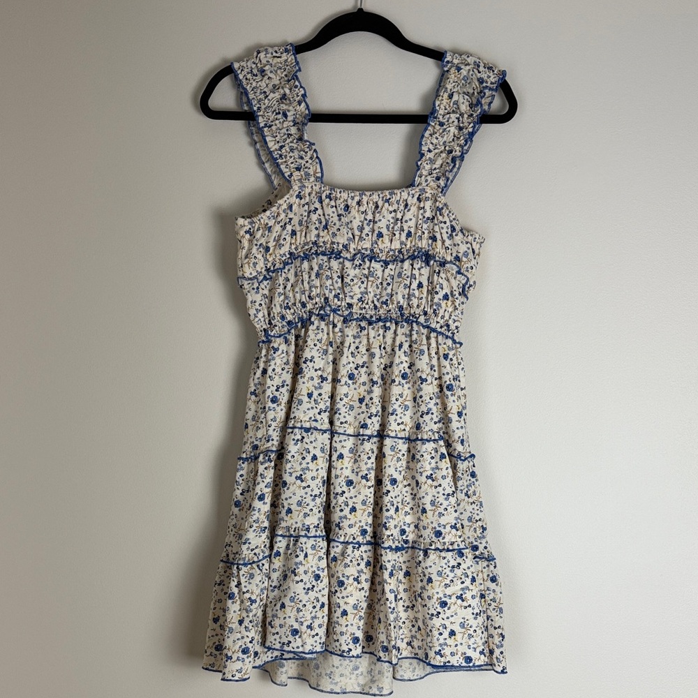 Japna Women's Blue Beige Floral Ruched Sundress Size M - Picture 5 of 14
